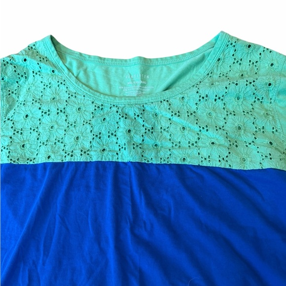 Van Heusen Women’s XXL Blue Green Colorblock Top Roll Tab Sleeve Blouse - Picture 3 of 6